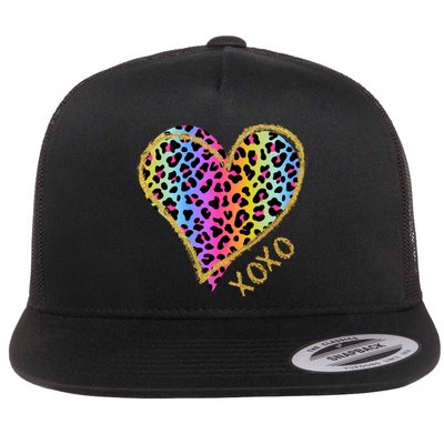 Colorful Neon Cheetah Print Heart Xoxo Flatbill Hat