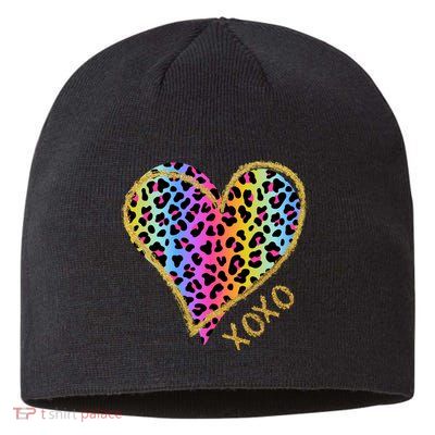 Colorful Neon Cheetah Print Heart Xoxo Sustainable Beanie