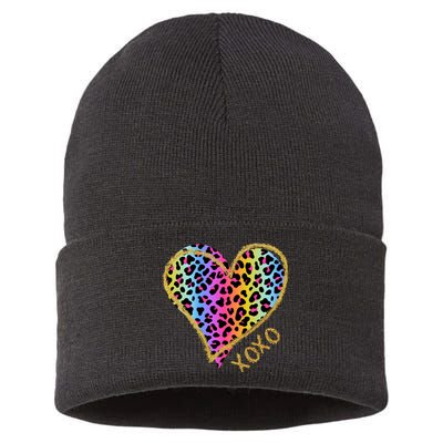 Colorful Neon Cheetah Print Heart Xoxo Sustainable Knit Beanie