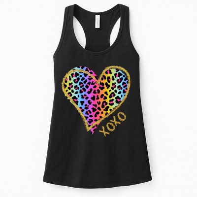 Colorful Neon Cheetah Print Heart Xoxo Womens Tank Top