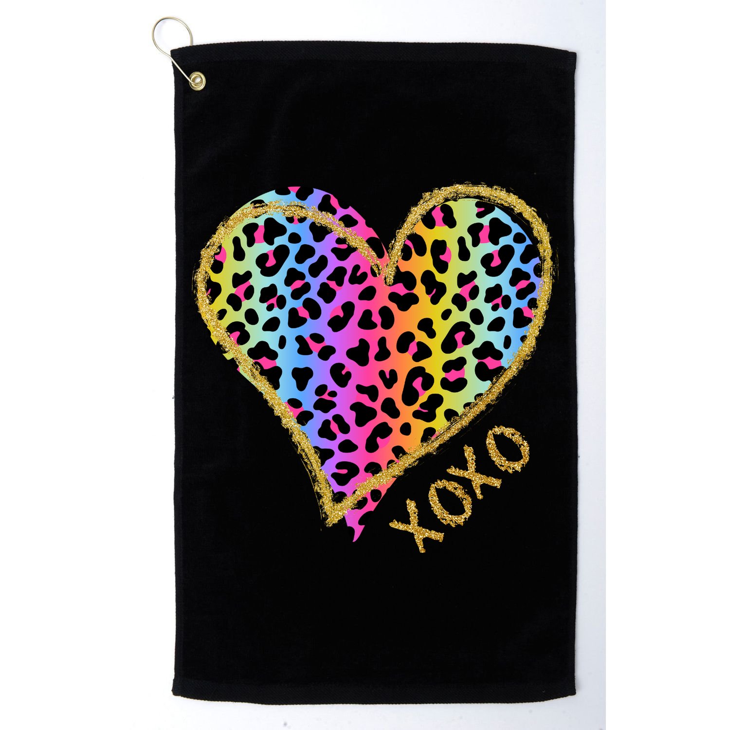 Colorful Neon Cheetah Print Heart Xoxo Golf Towel