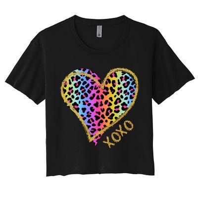 Colorful Neon Cheetah Print Heart Xoxo Crop Top