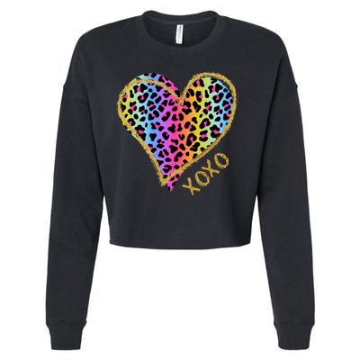 Colorful Neon Cheetah Print Heart Xoxo Cropped Pullover Crew