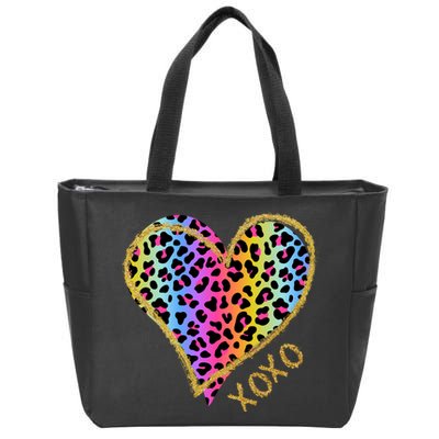 Colorful Neon Cheetah Print Heart Xoxo Zip Tote Bag