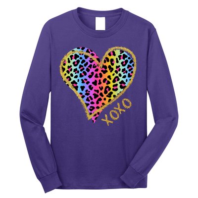 Colorful Neon Cheetah Print Heart Xoxo Long Sleeve Shirt