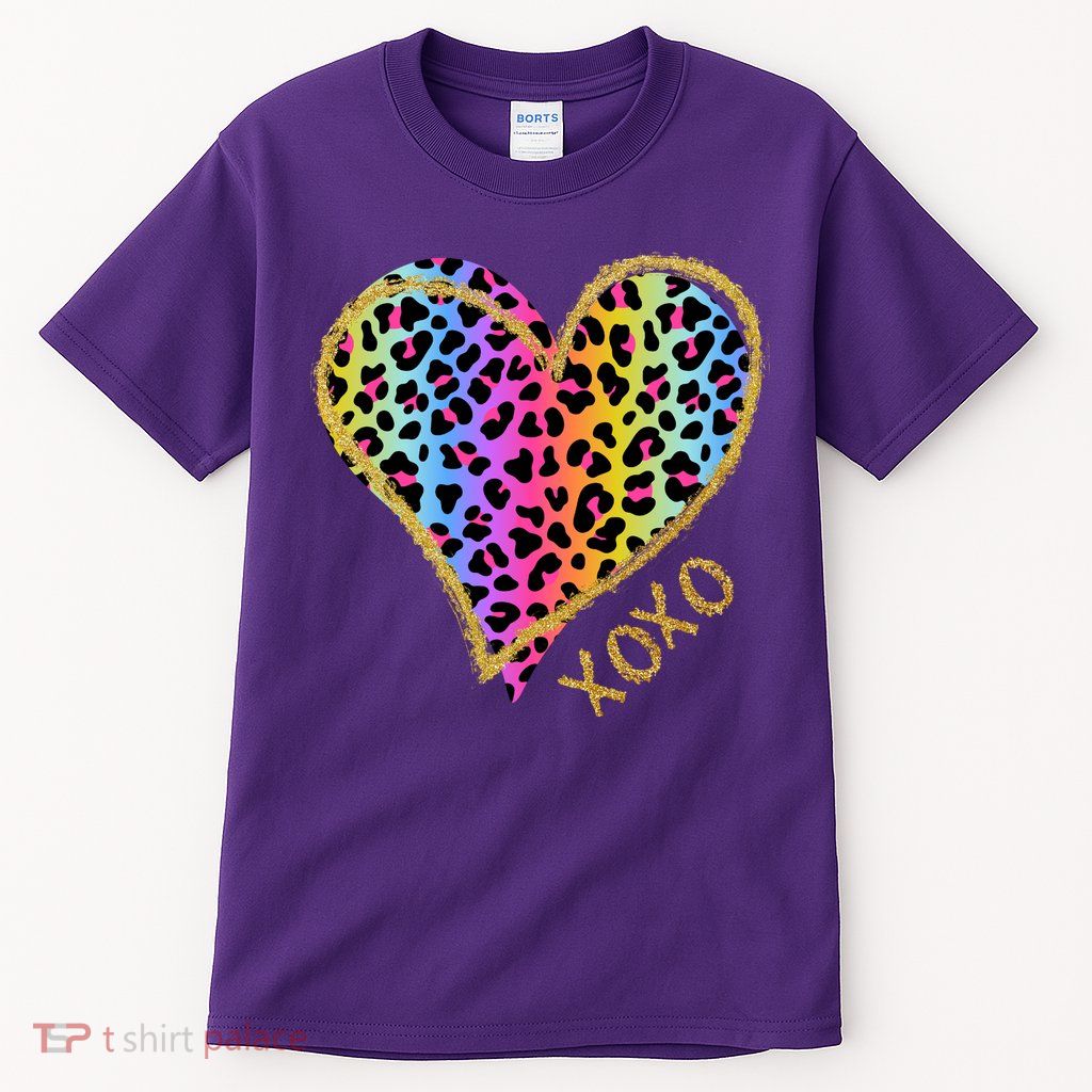 Colorful Neon Cheetah Print Heart Xoxo Tall T-Shirt
