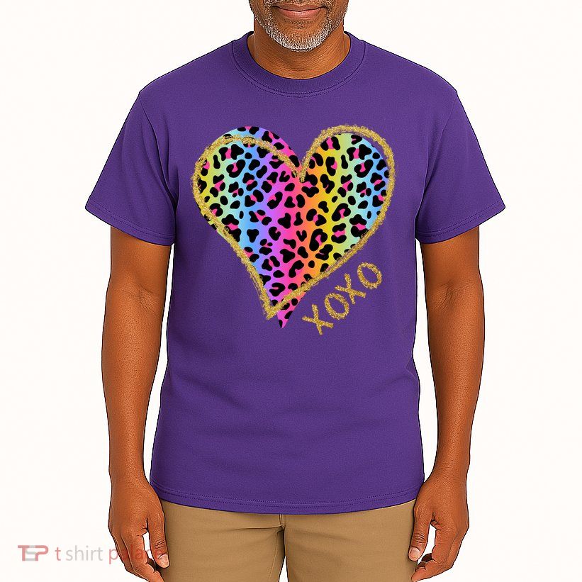 Colorful Neon Cheetah Print Heart Xoxo Tall T-Shirt