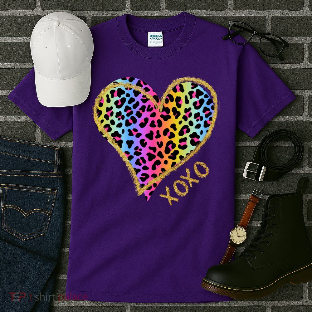 Colorful Neon Cheetah Print Heart Xoxo Tall T-Shirt