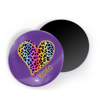 Colorful Neon Cheetah Print Heart Xoxo Magnet