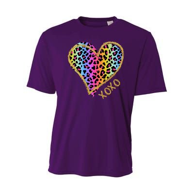 Colorful Neon Cheetah Print Heart Xoxo Youth Performance Sprint T-Shirt
