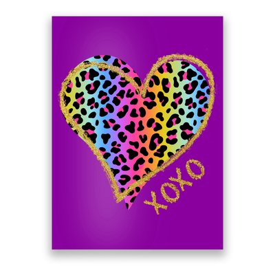 Colorful Neon Cheetah Print Heart Xoxo Poster