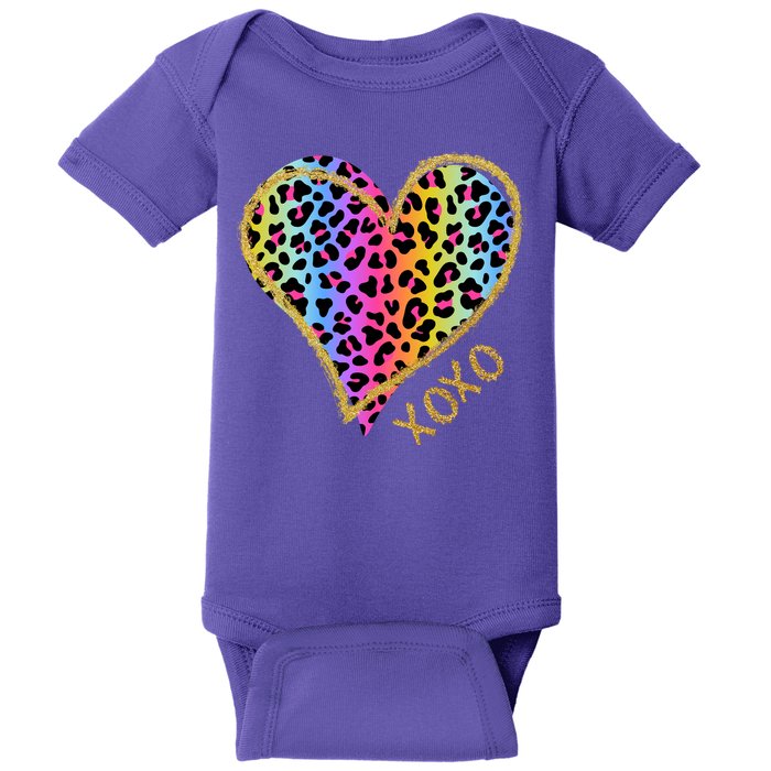 Colorful Neon Cheetah Print Heart Xoxo Baby Bodysuit