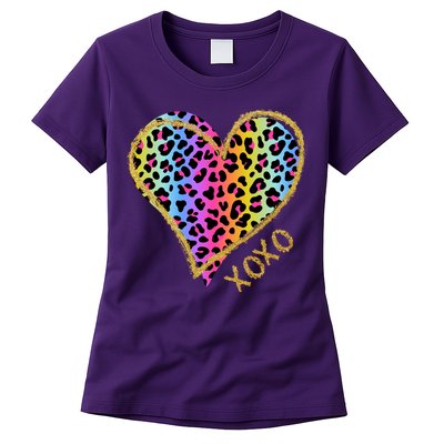 Colorful Neon Cheetah Print Heart Xoxo Womens T-Shirt