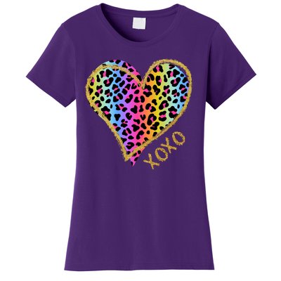 Colorful Neon Cheetah Print Heart Xoxo Women's T-Shirt