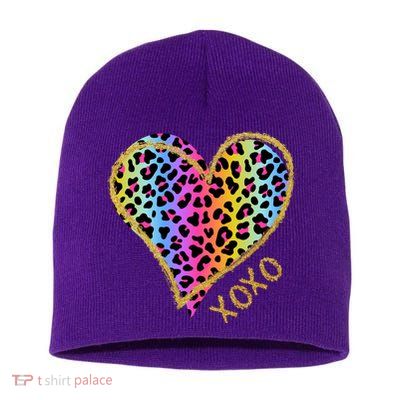 Colorful Neon Cheetah Print Heart Xoxo Short Acrylic Beanie