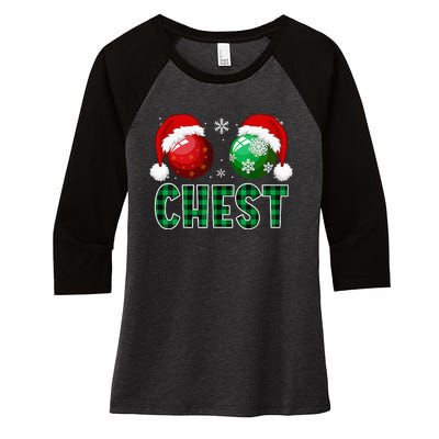 Chest Nuts Christmas Funny Matching Couple Chestnuts Women's Tri-Blend 3/4-Sleeve Raglan Shirt