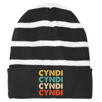 Cyndi Name Striped Beanie with Solid Band