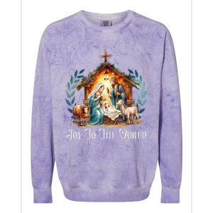 Christmas Nativity Christian Birth Of Jesus Joy To The World Colorblast Crewneck Sweatshirt