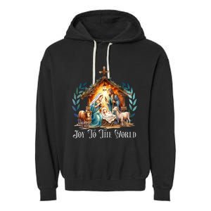 Christmas Nativity Christian Birth Of Jesus Joy To The World Garment-Dyed Fleece Hoodie