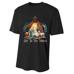 Christmas Nativity Christian Birth Of Jesus Joy To The World Performance Sprint T-Shirt