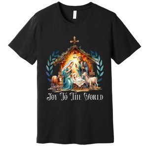 Christmas Nativity Christian Birth Of Jesus Joy To The World Premium T-Shirt