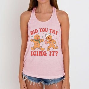 Cute Nurse Christmas Did You Try Icing It  Christmas Nurse Nicu Nurse Christmas Women's Knotted Racerback Tank