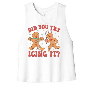 Cute Nurse Christmas Did You Try Icing It  Christmas Nurse Nicu Nurse Christmas Women's Racerback Cropped Tank