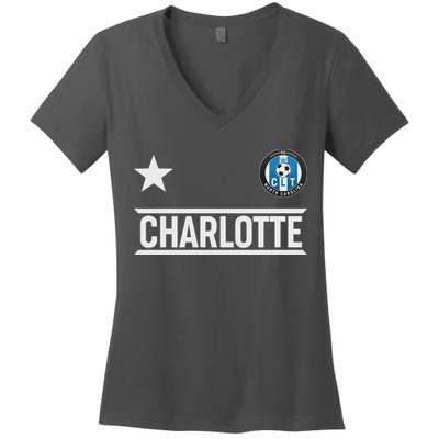 Charlotte North Carolina Soccer Jersey Women's V-Neck T-Shirt