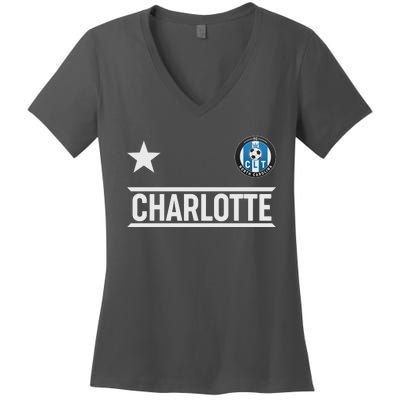 Charlotte North Carolina Soccer Jersey Women's V-Neck T-Shirt