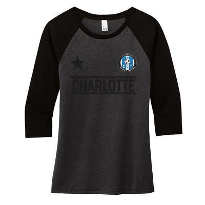 Charlotte North Carolina Soccer Jersey Women's Tri-Blend 3/4-Sleeve Raglan Shirt