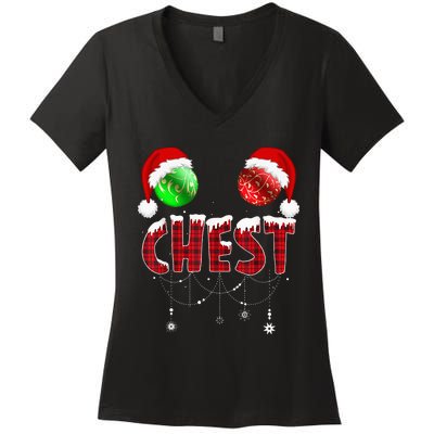 Chest Nuts Christmas Funny Matching Couple Chestnuts Women's V-Neck T-Shirt