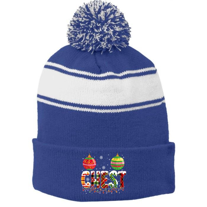 Chest Nuts Christmas Matching Couple Chestnuts Funny Gift Stripe Pom Pom Beanie