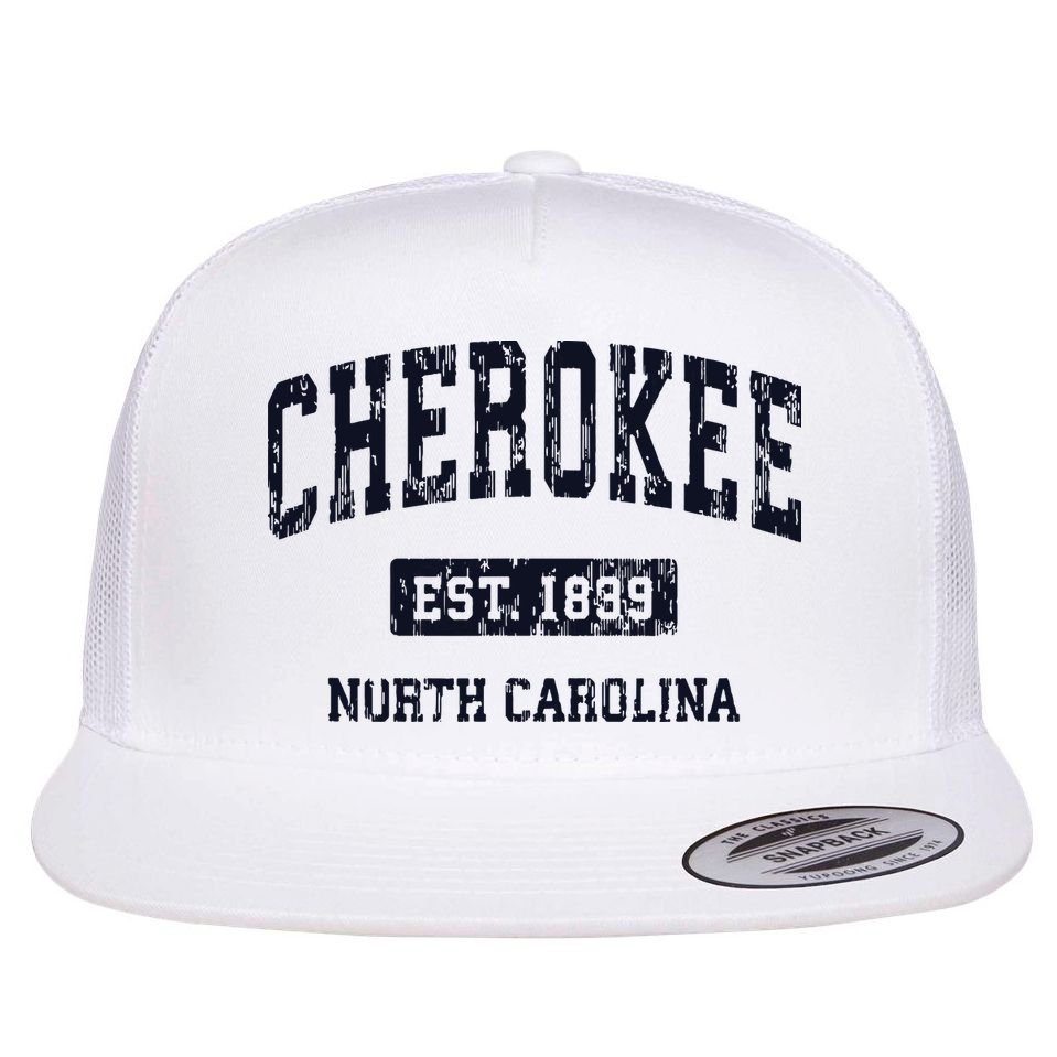 Cherokee North Carolina NC Vintage Athletic Sports Design Flat Bill Trucker Hat