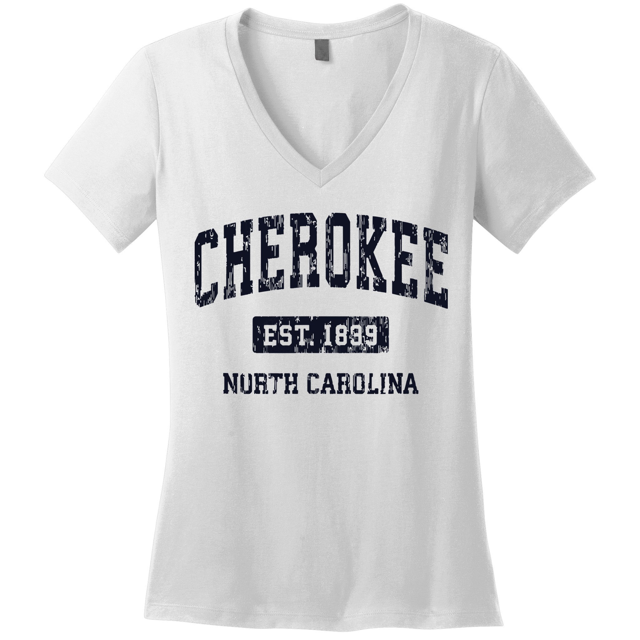 Cherokee North Carolina NC Vintage Athletic Sports Design Women's V-Neck T-Shirt