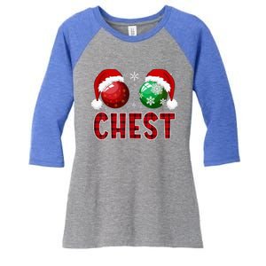 Chest Nuts Christmas Funny Matching Couple Chestnuts Women's Tri-Blend 3/4-Sleeve Raglan Shirt