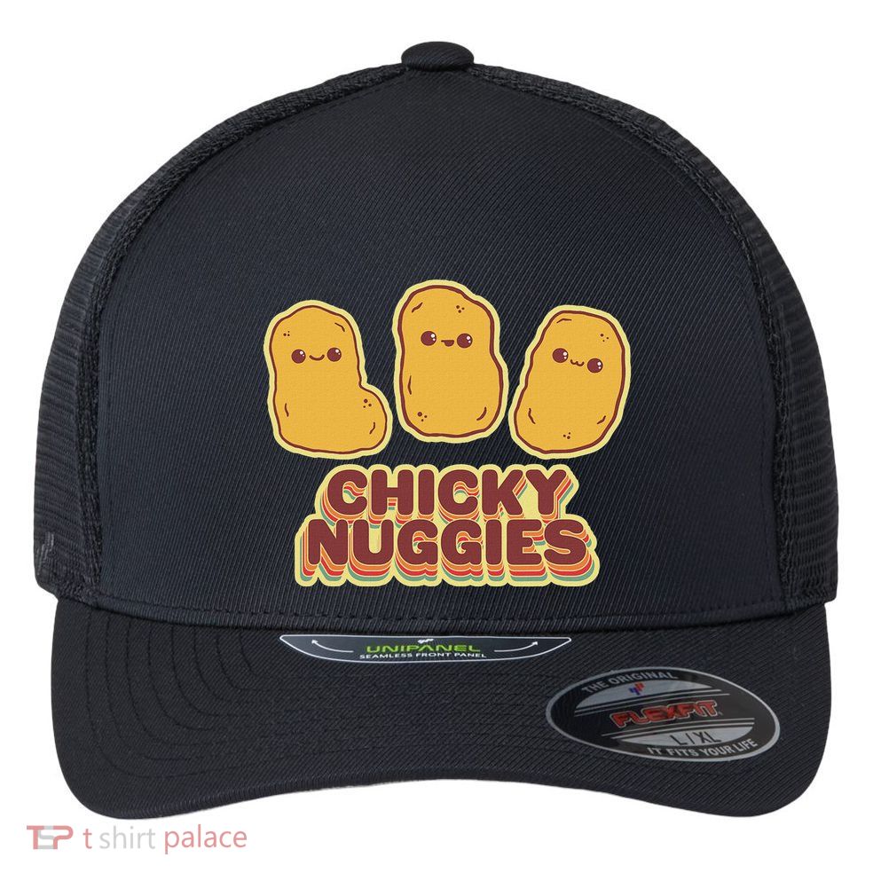 Chicky Nuggies Cute Retro Kawaii Chicken Nuggets Nuggs Meme Flexfit Unipanel Trucker Cap