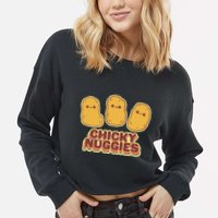 Chicky Nuggies Cute Retro Kawaii Chicken Nuggets Nuggs Meme Cropped Pullover Crew