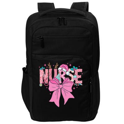 Coquette Nurse Christmas Nursing Pin.K Tone Bow Xmas Plaid Impact Tech Backpack