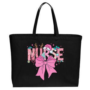 Coquette Nurse Christmas Nursing Pin.K Tone Bow Xmas Plaid Cotton Canvas Jumbo Tote