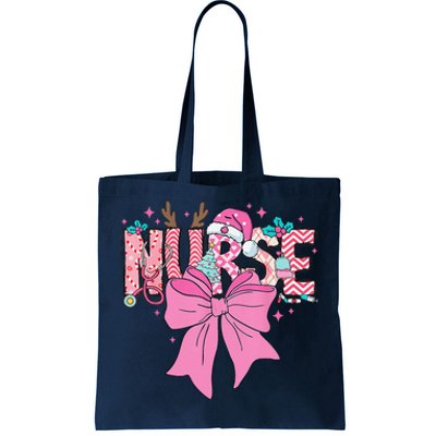 Coquette Nurse Christmas Nursing Pin.K Tone Bow Xmas Plaid Tote Bag