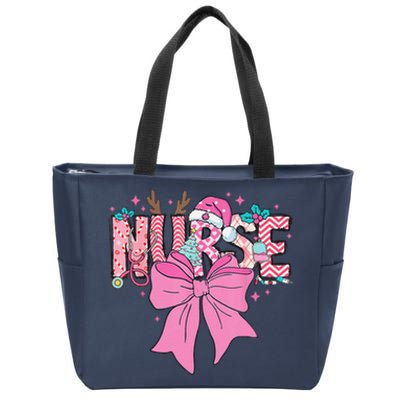 Coquette Nurse Christmas Nursing Pin.K Tone Bow Xmas Plaid Zip Tote Bag