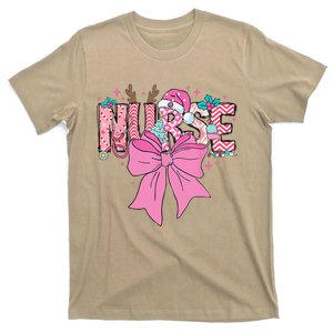 Coquette Nurse Christmas Nursing Pin.K Tone Bow Xmas Plaid T-Shirt