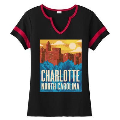 Charlotte North Carolina City Sunset Ladies Halftime Notch Neck Tee