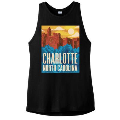 Charlotte North Carolina City Sunset Ladies PosiCharge Tri-Blend Wicking Tank