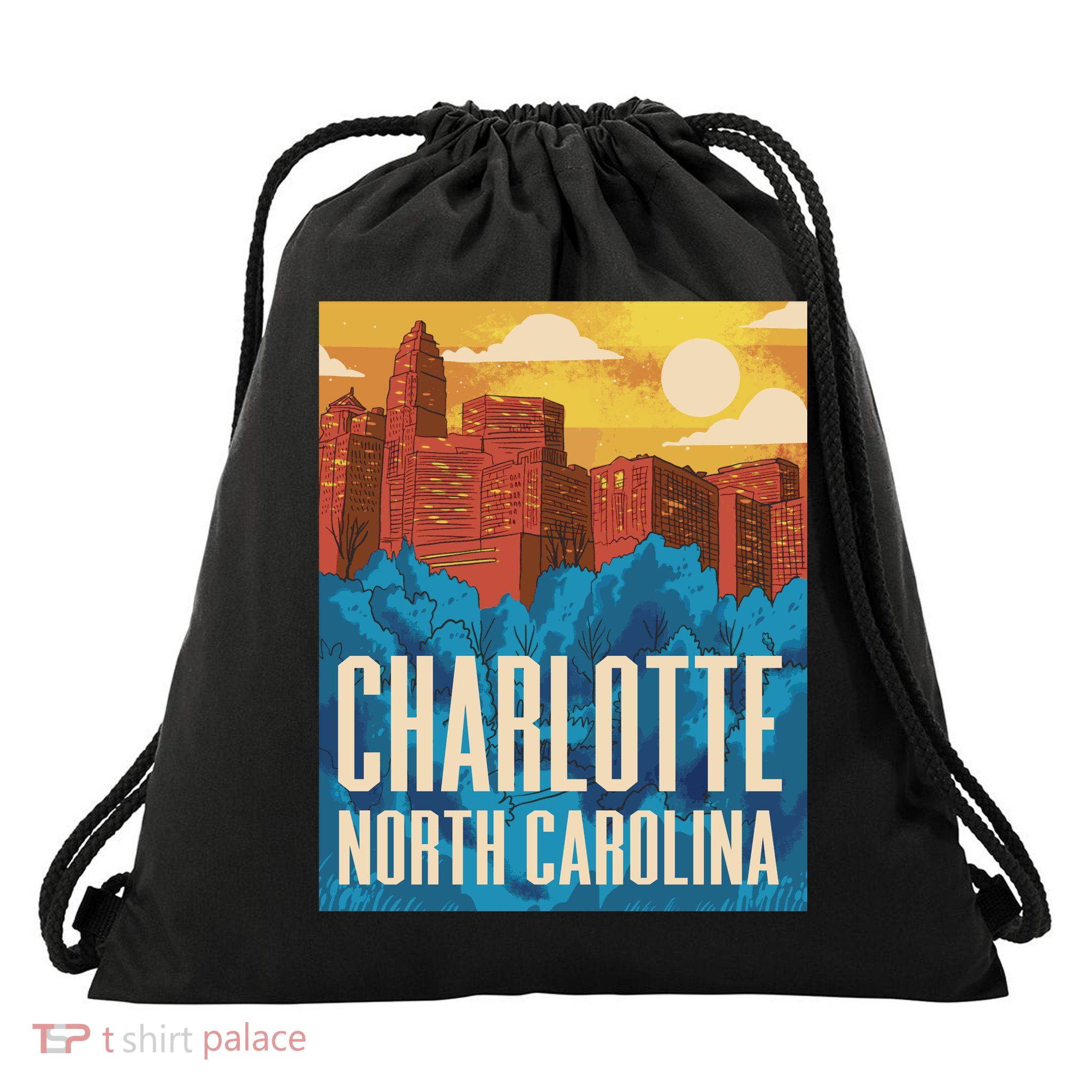 Charlotte North Carolina City Sunset Drawstring Bag