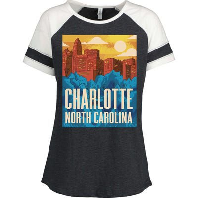 Charlotte North Carolina City Sunset Enza Ladies Jersey Colorblock Tee