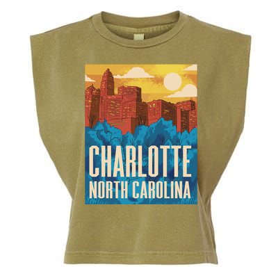 Charlotte North Carolina City Sunset Garment-Dyed Women's Muscle Tee