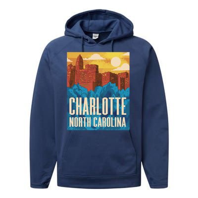 Charlotte North Carolina City Sunset Performance Fleece Hoodie