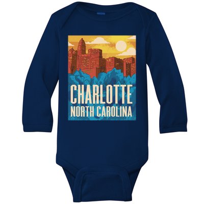 Charlotte North Carolina City Sunset Baby Long Sleeve Bodysuit