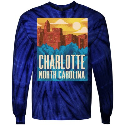 Charlotte North Carolina City Sunset Tie-Dye Long Sleeve Shirt